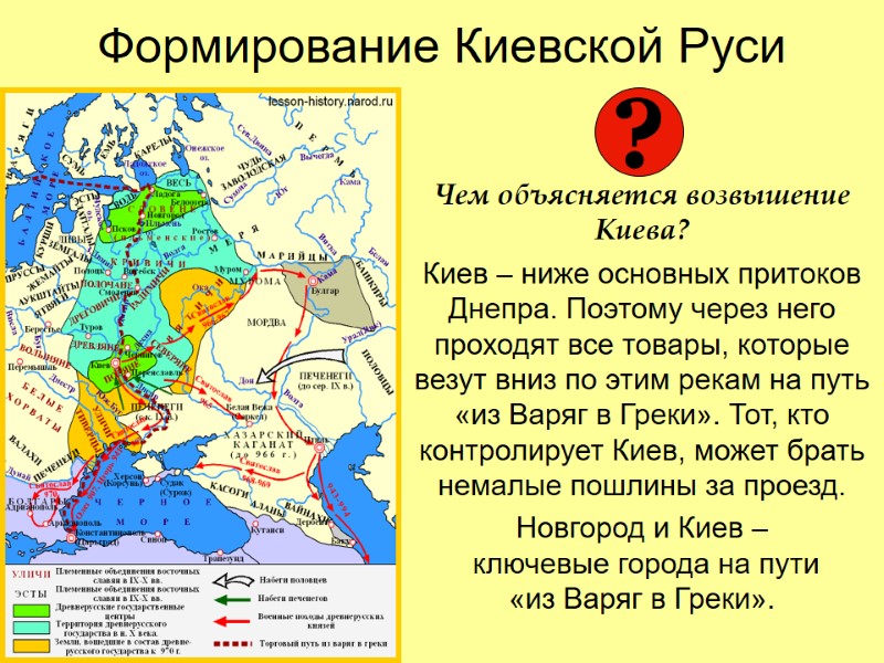Формирование Киевской Руси   Чем объясняется возвышение Киева? Киев – ниже основных притоков